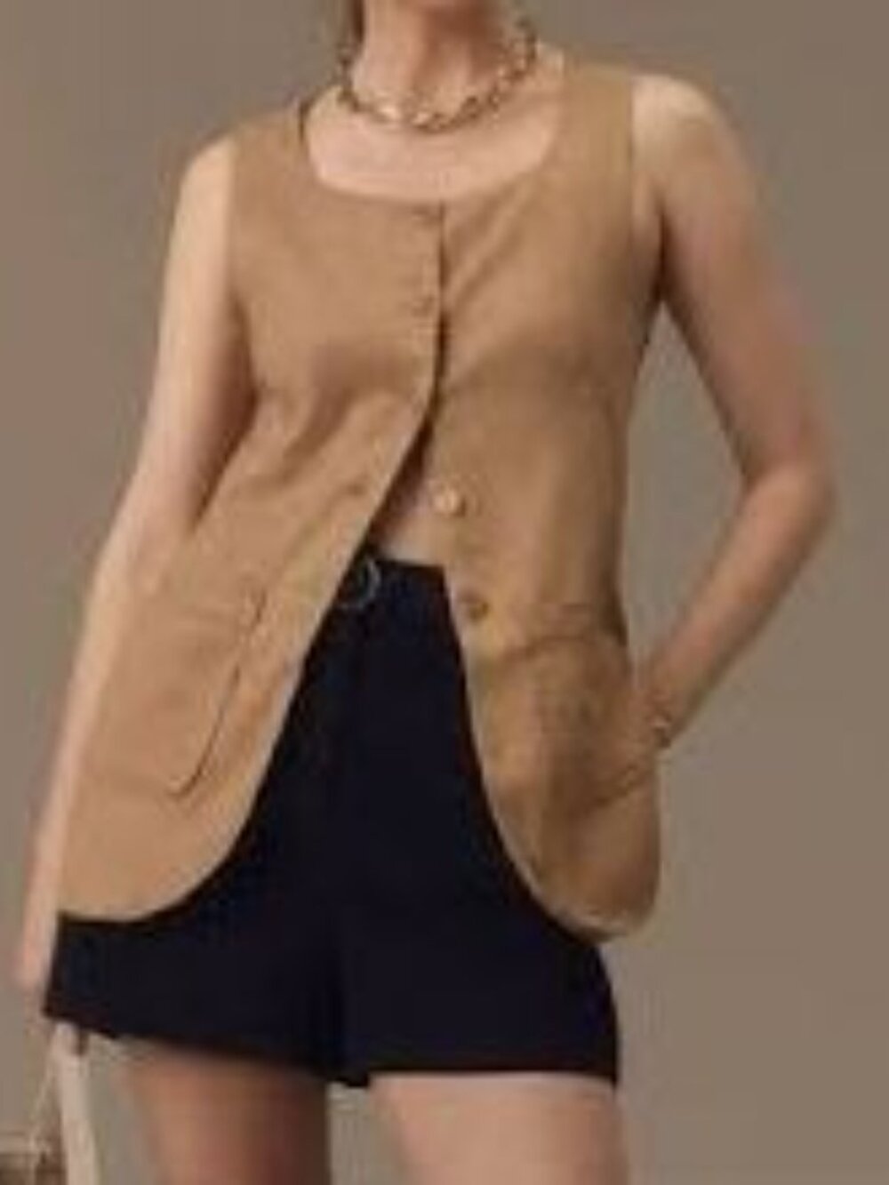 Anthropologie | Maeve Linen-Blend Button-Front Vest | Medium